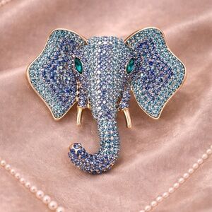 Vintage Elephant Blue Crystal Brooch